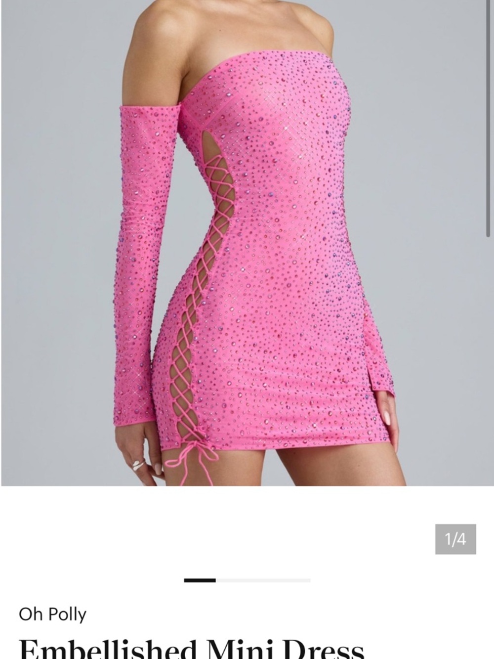 Oh Polly Hot Pink Embellished Off-Shoulder Lace-Up Mini Dress
